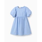 Robe en coton avec broderie et manches ballon bleu clair