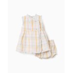 Robe en coton � carreaux + bloomer b&s blanc