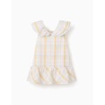 Robe en coton � carreaux et volants b&s blanc