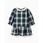 Robe en coton � carreaux avec volants b&s bleu fonc�
