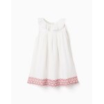 Robe en coton et lin � broderie anglaise beige clair