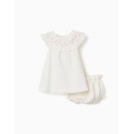 Robe en coton et lin avec broderie blanc