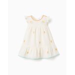 Robe en coton et lin avec fleurs beige clair