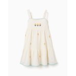 Robe en coton et lin avec fleurs brod�es beige clair