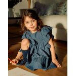 Robe en coton et lin avec manches � volants you&me bleu