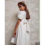 Robe en coton � manches ballon et ceinture blanc