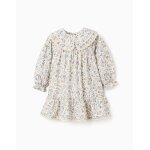 Robe en coton � motif floral et broderie b&s beige clair