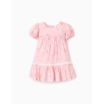 Robe en coton � motif floral et manches ballon rose clair