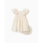 Robe en coton avec motif floral et volants beige clair