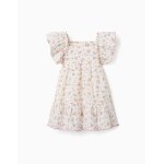 Robe en coton avec motif floral et volants beige clair