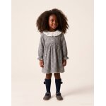 Robe en coton � motif vichy et imprim� floral bleu fonc�