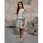 Robe en coton ray� � manches bouffantes b&s blanc