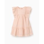 Robe en cr�pe � volants et lurex rose clair