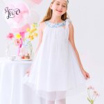 Robe demoiselle d'honneur liberty alizee blanc fleuri bleu