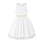 Robe demoiselle d'honneur avec noeud hepburn blanc paillettes dor�es
