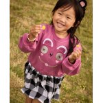 Robe fille buste en coton imprim� et jupe � carreaux violet