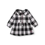 Robe fille � carreaux et col claudine gris