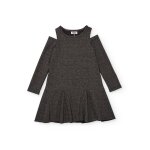 Robe fille avec �paules d�nud�es et d�tails brillants gris