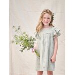 Robe fille gaze de coton brod�e fleurs vert sauge