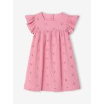 Robe fille gaze de coton brod�e fleurs vieux rose