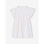 Robe fille en gaze de coton imprim�e beige imprim�