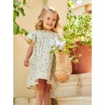 Robe fille en gaze de coton imprime manches papillon vert d'eau