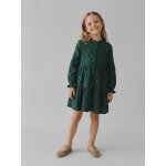 Robe fille en gaze de coton imprime pois iriss vert sapin
