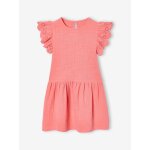 Robe fille gaze de coton manches courtes brod�es corail