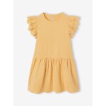 Robe fille gaze de coton manches courtes brod�es jaune