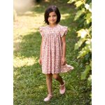Robe fille imprim�e fille manches � volants rose p�le