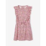 Robe fille imprim�e manches volant�es rose p�le