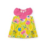 Robe fille en maille avec col p�tale jaune