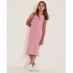 Robe fille en maille c�tel�e extensible rose