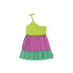 Robe fille en maille au design asym�trique vert