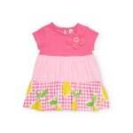 Robe fille en maille avec fleur appliqu�e rose