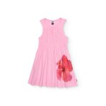 Robe fille en maille avec fronces �lastiqu�es rose