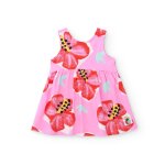 Robe fille en maille avec imprim� grandes fleurs rose