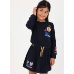 Robe fille en maille imprim�e avec sequins bleu
