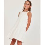Robe fille en maille avec motifs ajour�s blanc
