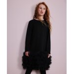 Robe fille en maille avec volants en bas et manches longues noir