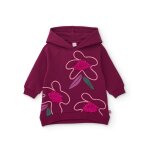 Robe fille en molleton � capuche et imprim� floral rouge