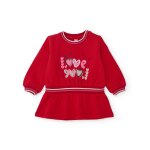 Robe fille en molleton imprim�e � volants � la base rouge