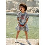 Robe fille en molleton l�ger motif ray� bleu