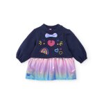 Robe fille en molleton avec motif t�te de chat bleu