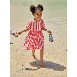 Robe fille en seersucker ray� rouge