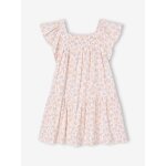 Robe fille � smocks imprim�e fleurs vanille