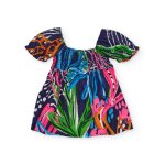 Robe fille en tissu et fronces �lastiqu�es bleu