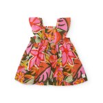 Robe fille en tissu avec fronces sur le devant orange