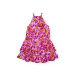 Robe fille en tissu tiss� avec motif tie - dye rose