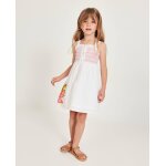 Robe fille en tissu et trame avec empi�cement smock� blanc